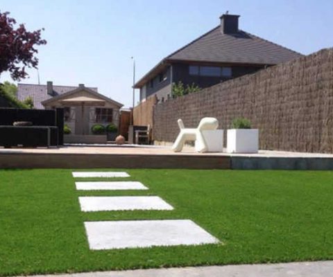 Artificial grass lawn with paving