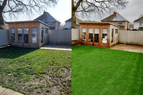 before and after artificial lawn install