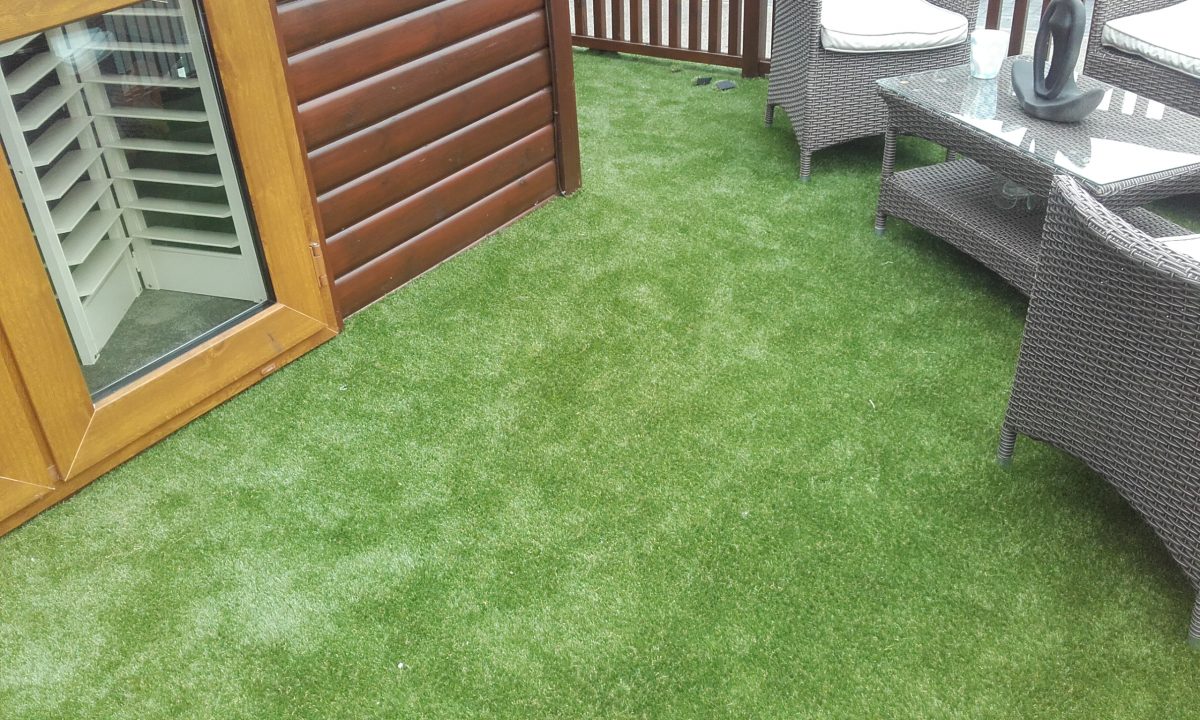 Artificial grass on decking
